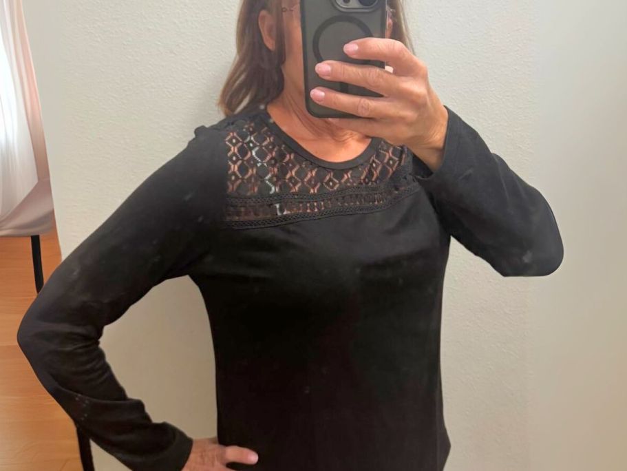 Women’s Long-Sleeve Shirt w/ Lace Detail Only $7.79 on Amazon